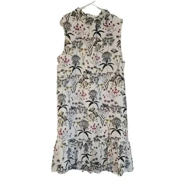Maison Jules Women's White & Black Floral Poly Georgette Sleeveless Lined Dress - Picture 14 of 14